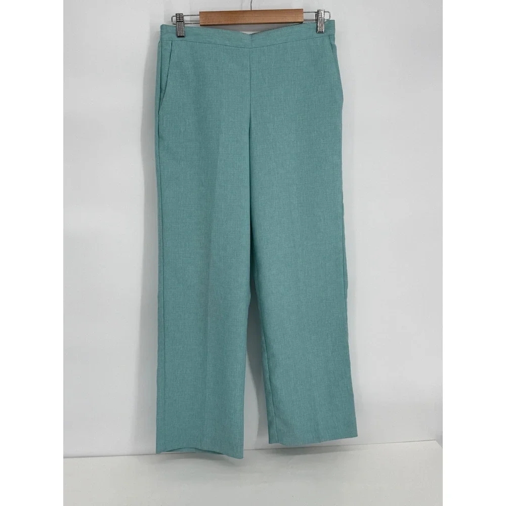 Alfred Dunner Womens Sz 10 Seafoam Green Textured Pull On Straight Leg Pants